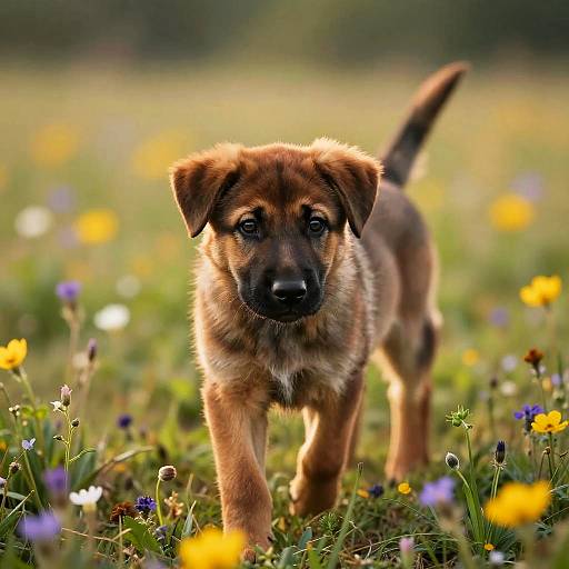 Rottweiler German Shepherd Puppy in Meadow