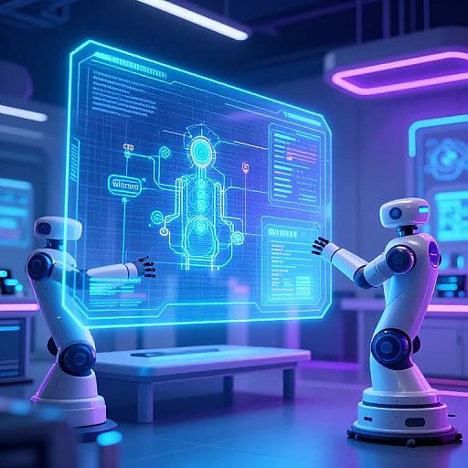 Futuristic AI Laboratory with Holograms