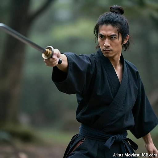 Focused Martial Artist in Dark Kimono