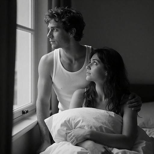Intimate Black and White Bedroom Scene