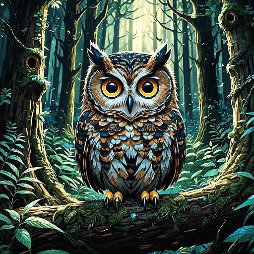 Chibi Wise Owl in Enchanted Forest