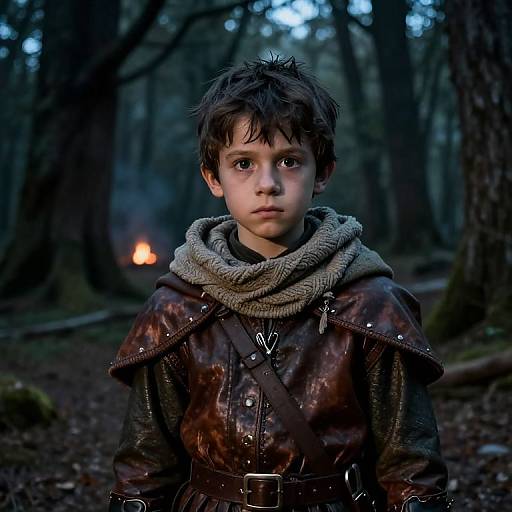 Medieval Boy in Forest Clearing
