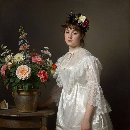 Victorian Floral Portrait in Realism Style