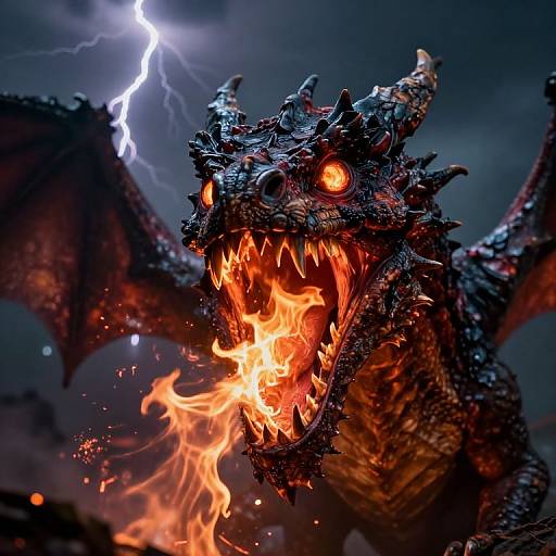 Intense Fire-Breathing Dragon Portrait