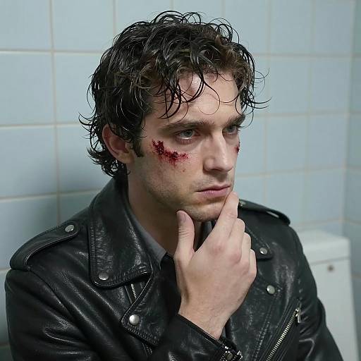 Serious Man in Leather Jacket Portrait