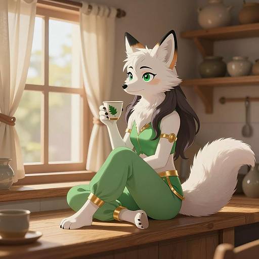 Anthropomorphic Fox in Cozy Kitchen