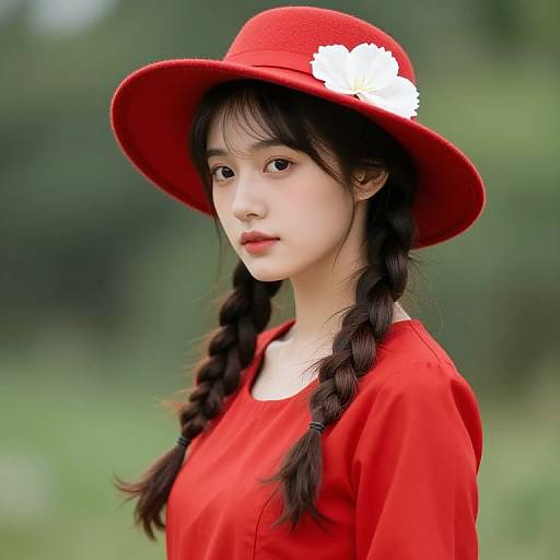 Woman in Red Dress with Braids