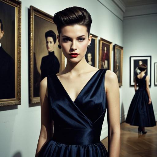 Woman in Vintage Evening Gown at Art Gallery Woman in Vintage Evening Gown at Art Gallery