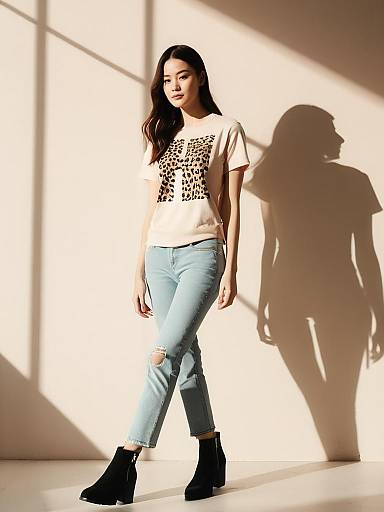 Casual Woman in Leopard Cross Tee