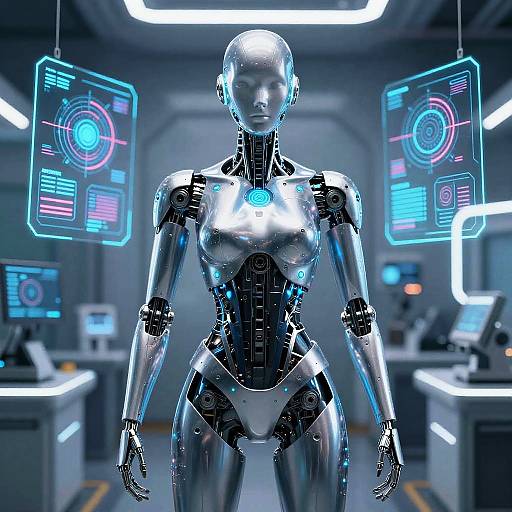 Futuristic Female Android in High-Tech Lab