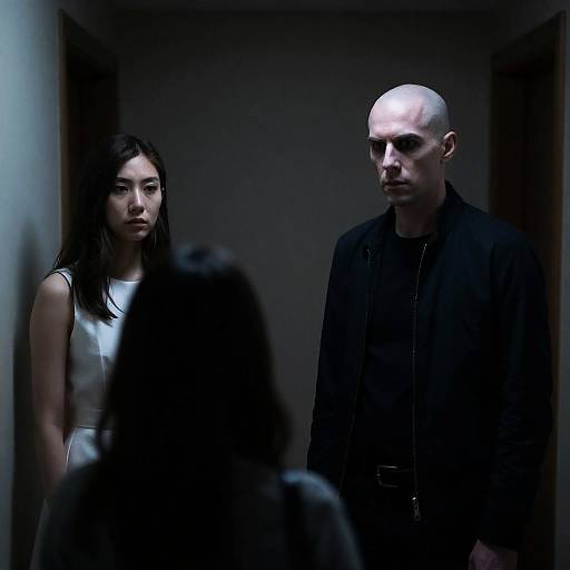 Mysterious Figures in a Dimly Lit Hallway