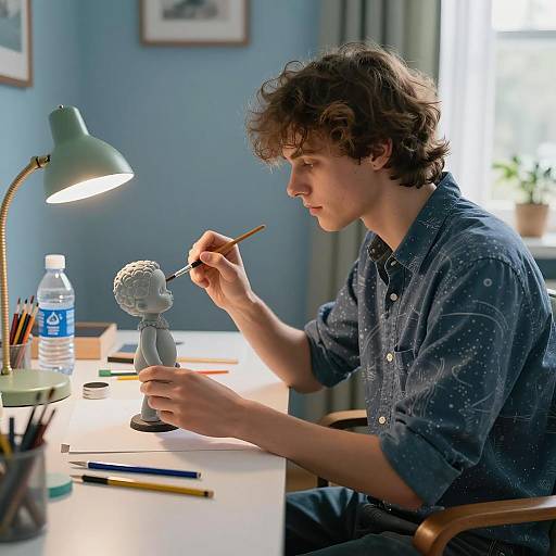 Young Artist Painting a Charming Doll