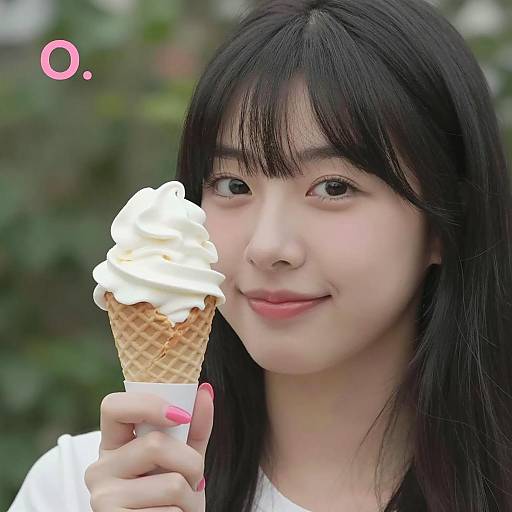 Joyful Asian Woman with Ice Cream Cone