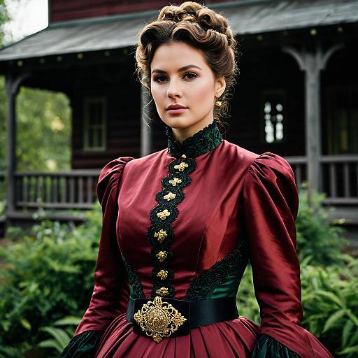 Victorian Era Woman in Burgundy Dress