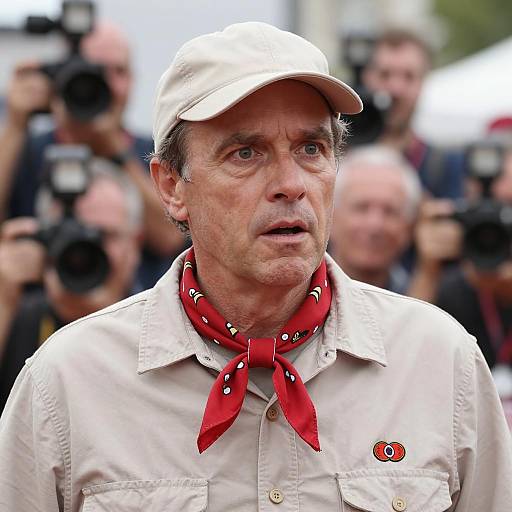 Surprised Middle-Aged Man with Cap and Red Neck Scarf