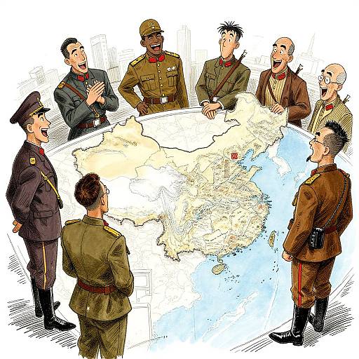 Group of Chinese Generals Discussing Map