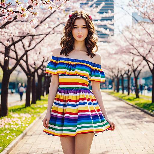 Vibrant Cherry Blossom Ball Outfit Scene