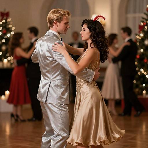 Couple Dancing at Festive Ballroom Event