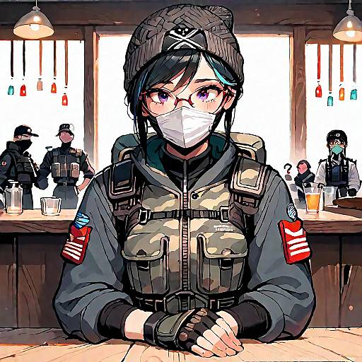 Anime Characters in Military Bar Scene