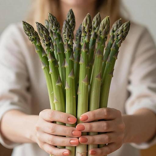 Hands Holding Fresh Green Asparagus