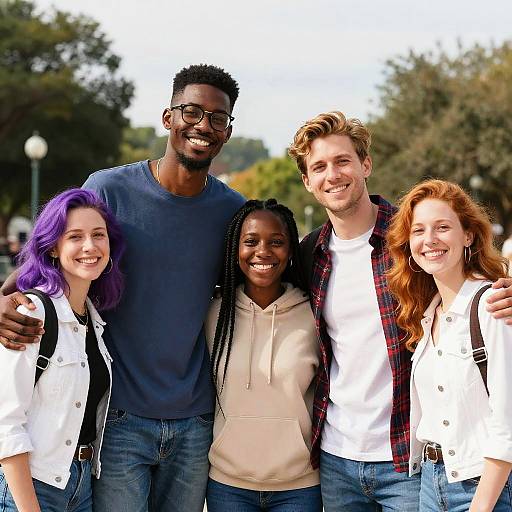 Five Smiling Friends Outdoors Group Photo