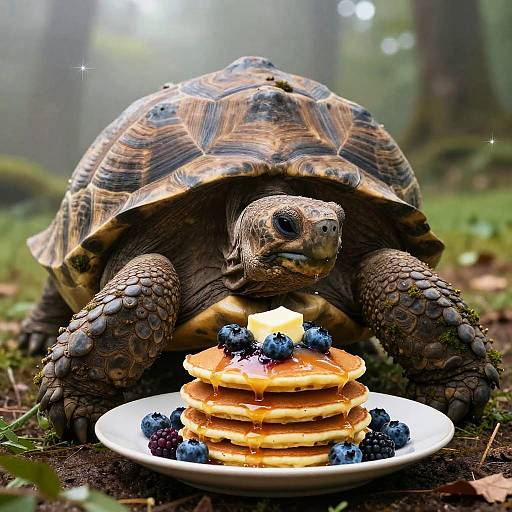 Giant Tortoise with Blueberry Pancakes in Forest