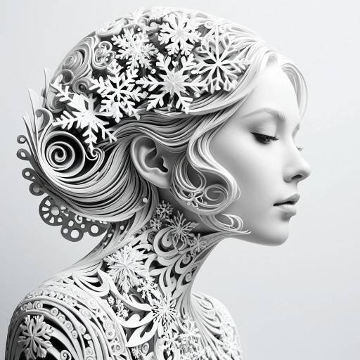 Whimsical 3D White Sculpture with Snowflakes