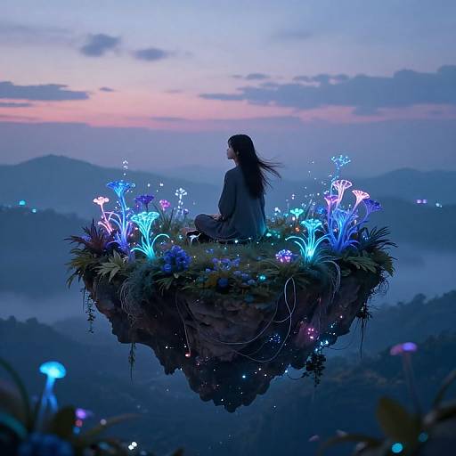Girl on Bioluminescent Floating Island