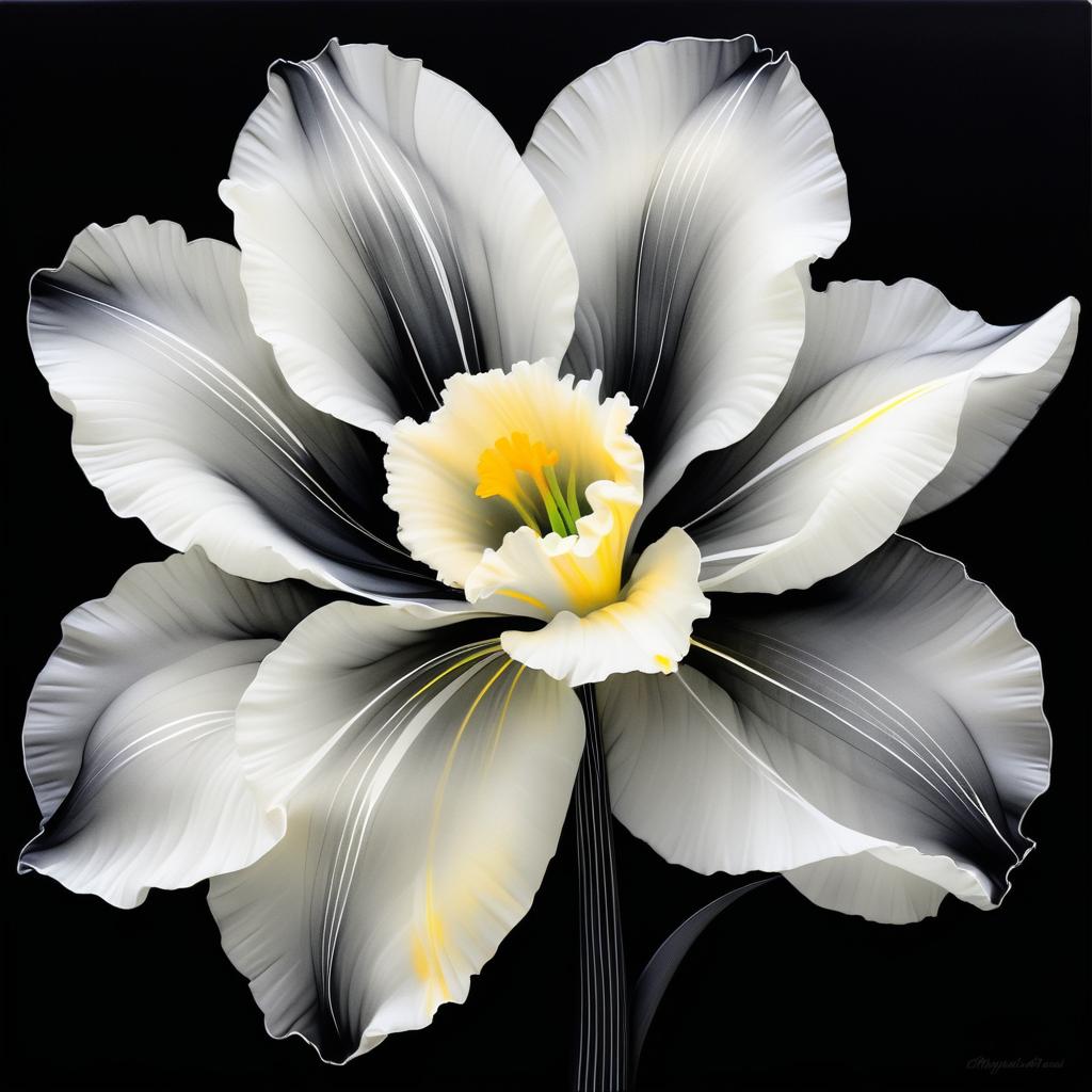 Ethereal Black and White Daffodil Art