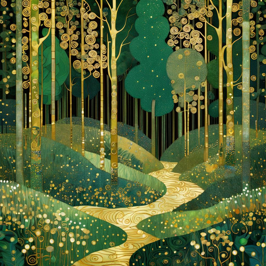 Serene Klimt Forest Landscape Illustration