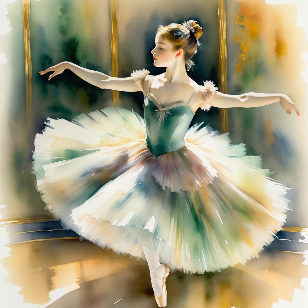 Elegant Ballerina in Theater Watercolor