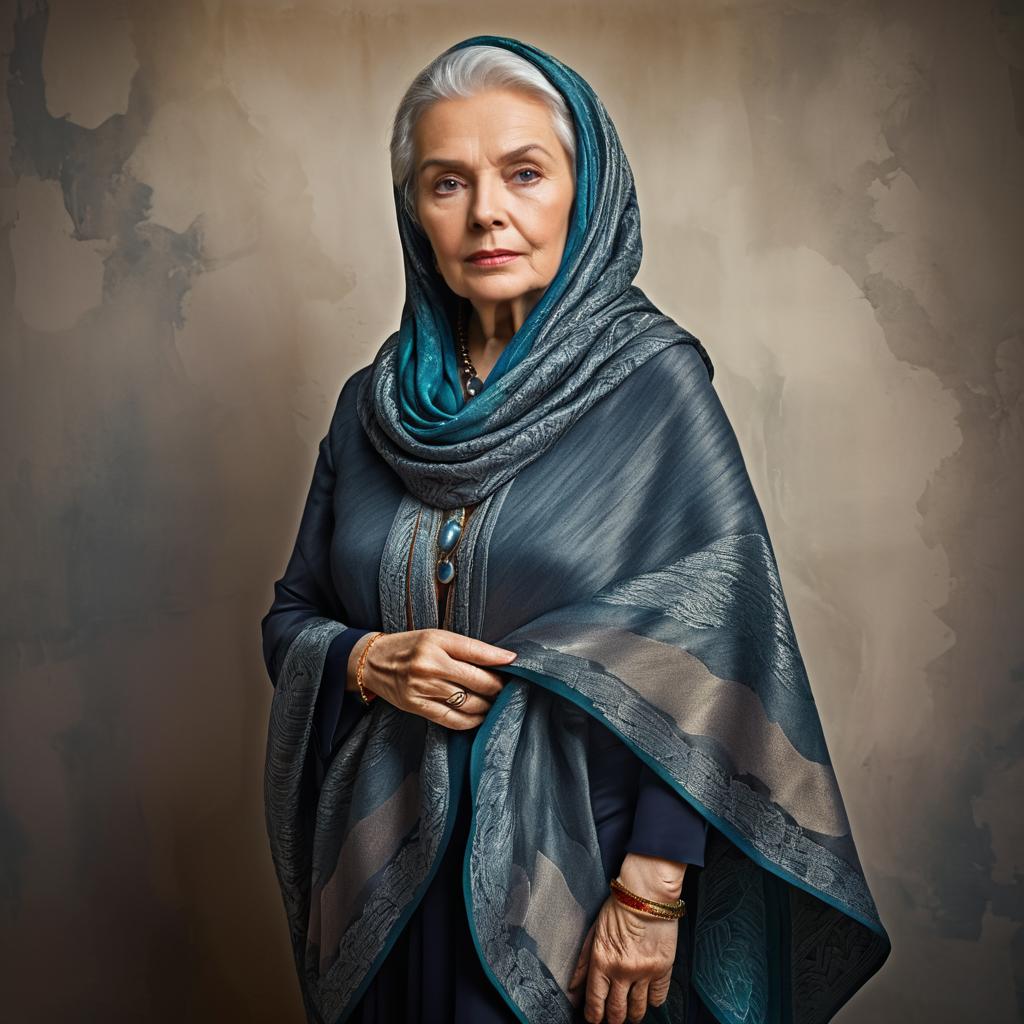 Intense Elderly Woman Portrait in Shawl