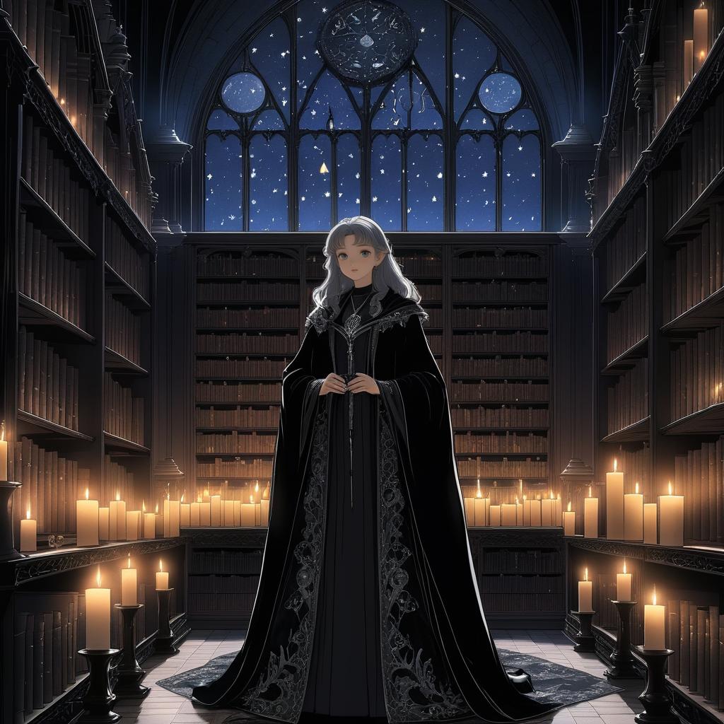 Ethereal Witch in a Dim Library