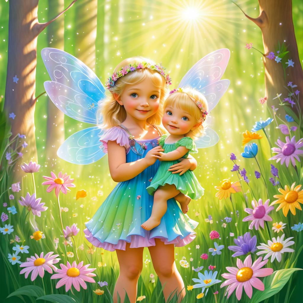 Fairy and Bear in a Sunlit Glade