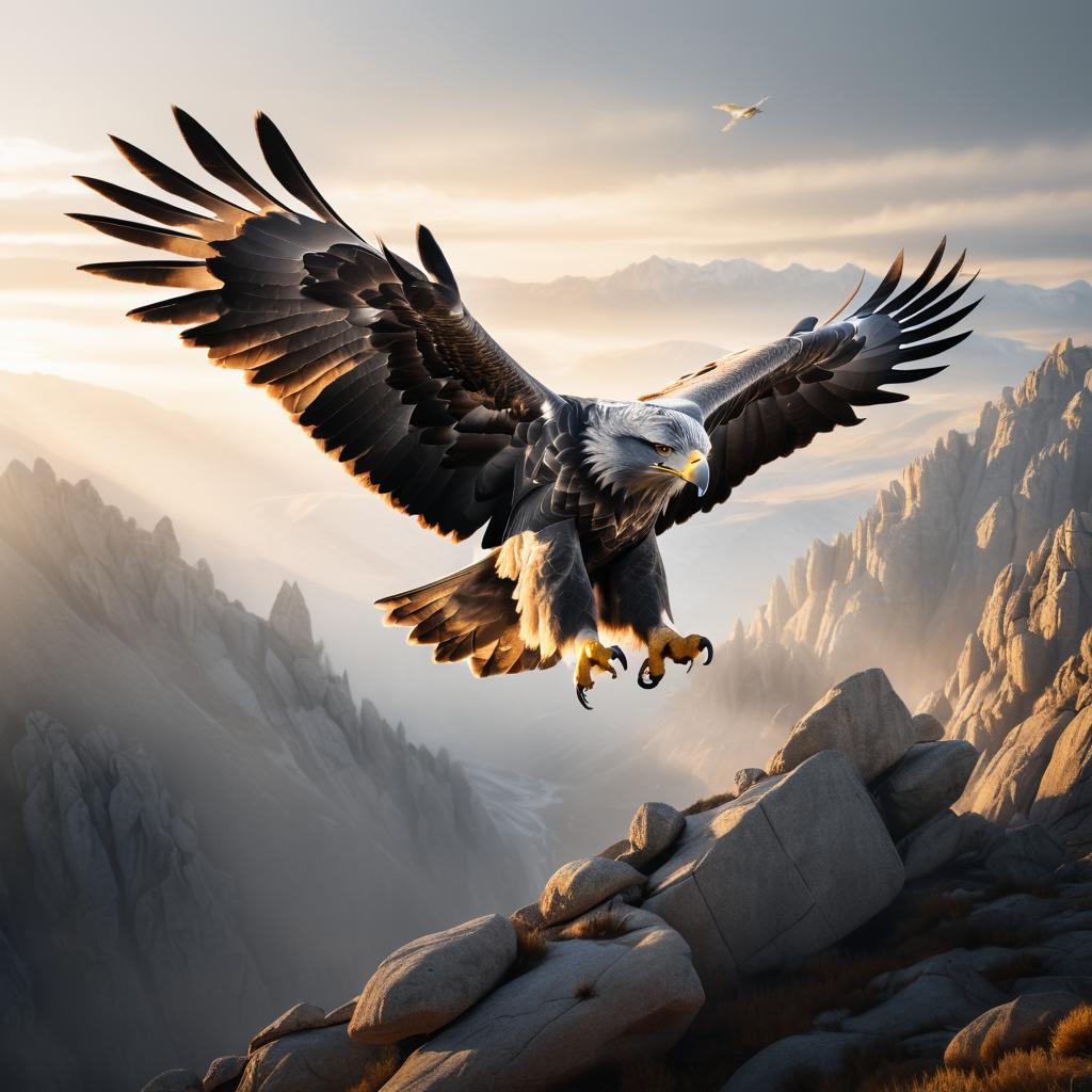 Majestic Gray Eagle Soaring at Golden Hour