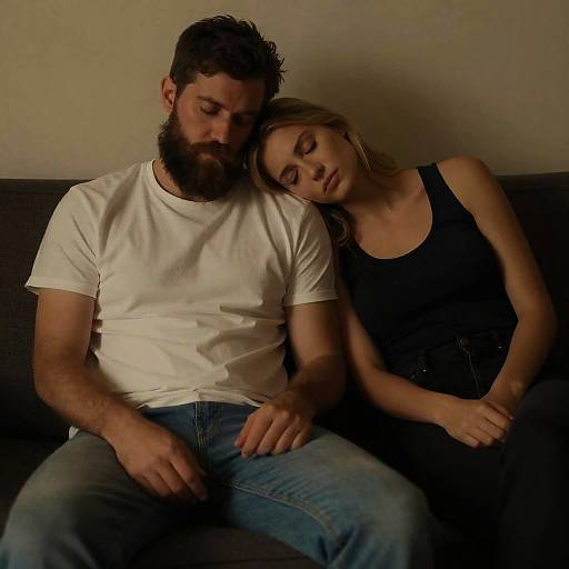 Intimate Moment on a Dark Couch