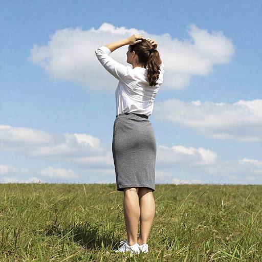 Woman Standing in Grassy Field Looking Up