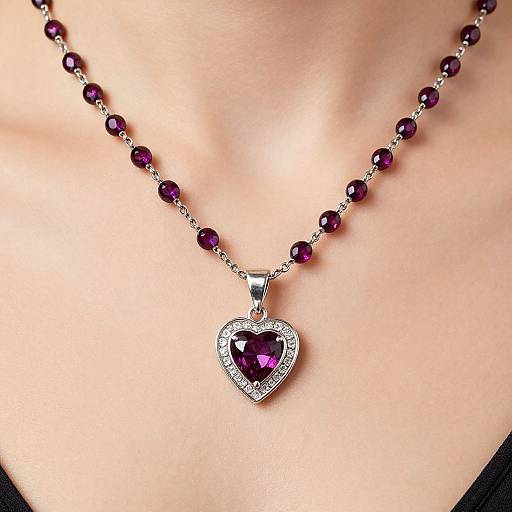 Garnet Rosary Necklace with Diamond Heart Pendant