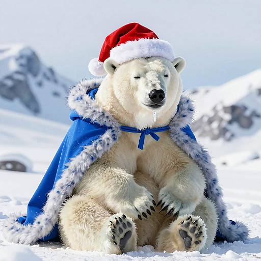 Playful Polar Bear in Santa Hat