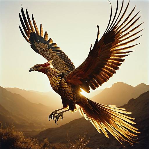 Mystical Phoenix Soaring at Golden Hour