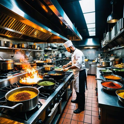 Chef Cooking with Flames in Professional Kitchen
