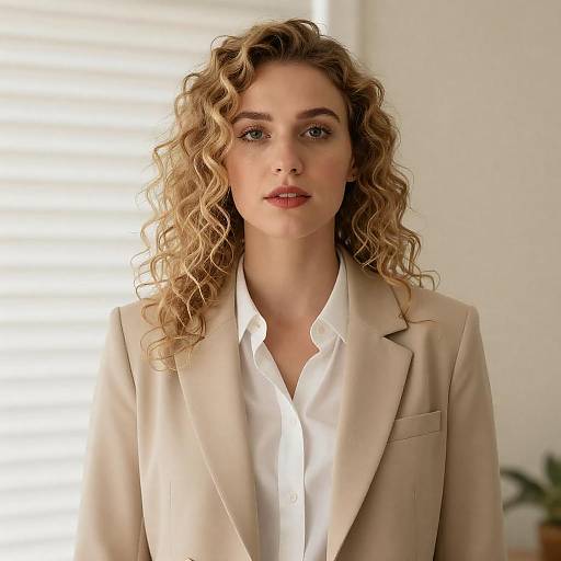 Portrait of Woman in Beige Blazer