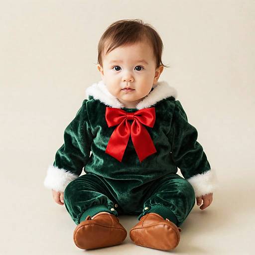 Baby Girl in Green Velvet Onesie