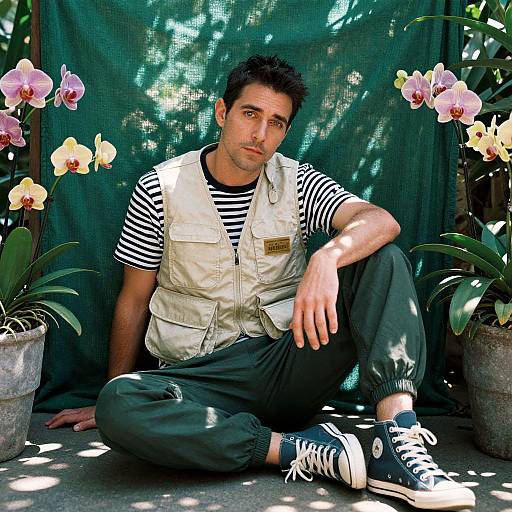 Man in Tactical Vest under Lush Canopy