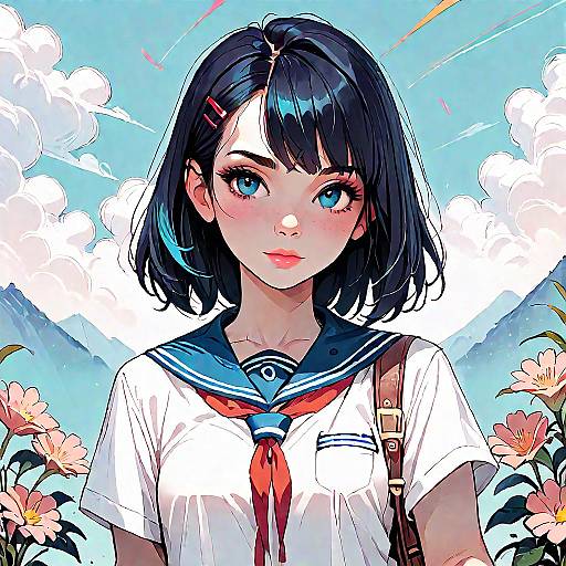 Anime Schoolgirl with Bare Shoulder Serafuku