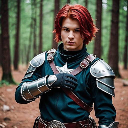 Red Haired Male Cosplayer in Armor Outdoors