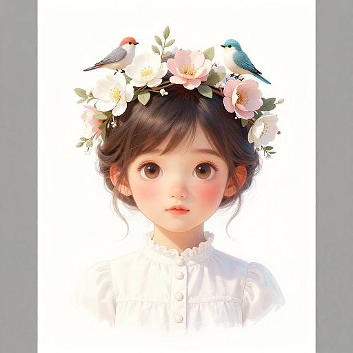 Semi-Realistic Girl with Floral Crown