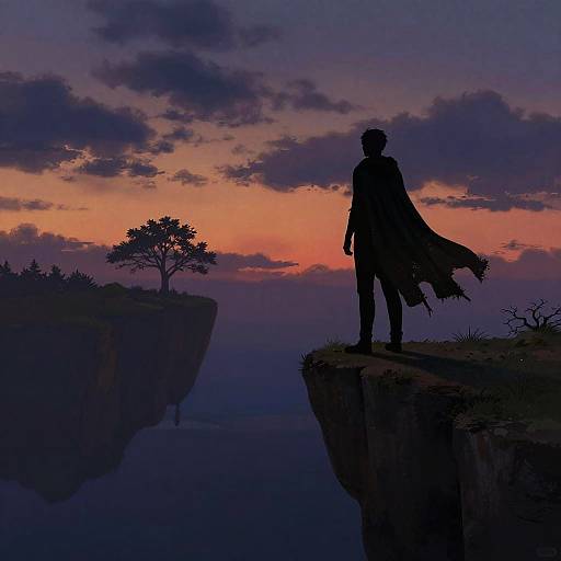 Silhouetted Figure on Hovering Cliff