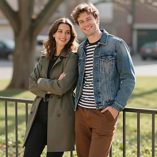 Joyful Couple in Sunlit Outdoors