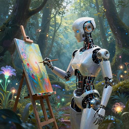Robotic Artist in Mystical Forest